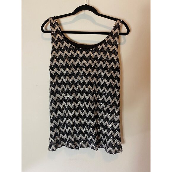 Blue Sage Black & Silver Chevron Sequin Tank Top & Jacket XL - Picture 2 of 16
